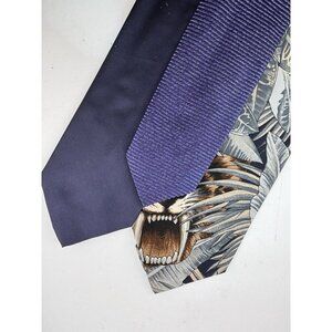 VTG ASSORTED LOT OF 3 -Blue Silk Ties Made in Italy - Jungle, Solid & Textured